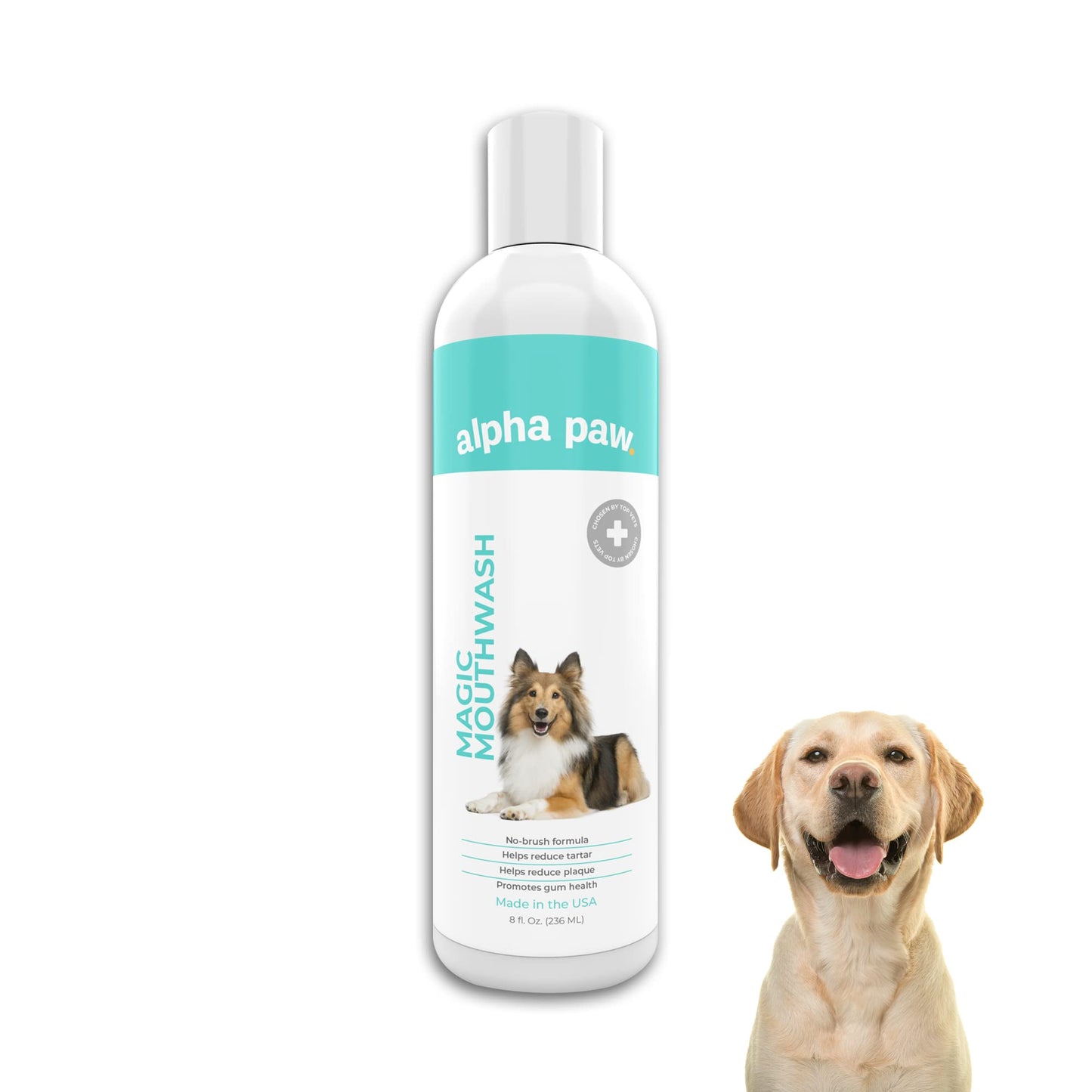 Alpha Paw Magic Mouthwash for Dogs Natural Water Additive Canine Breath Freshener Dog Essentials for Plaque and Tartar Treatment Made in The USA (8 oz)